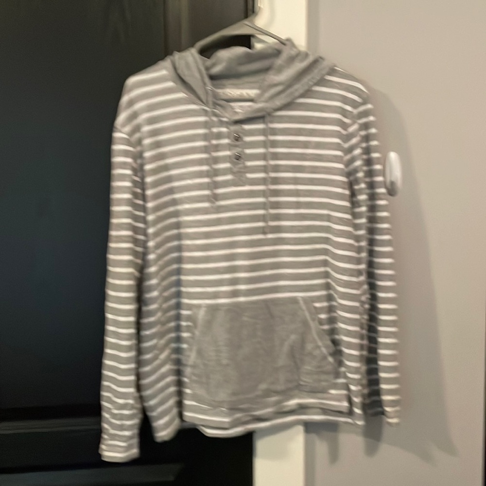 American Repubic grey and white striped shirt with pocket